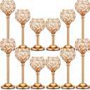 12 Pack Crystal Candle Holders Gold or Silver Candle Holders Bulk Decorative Tealight Candle Holder for Wedding, Party, Christmas Table Centerpieces Decoration (Gold)