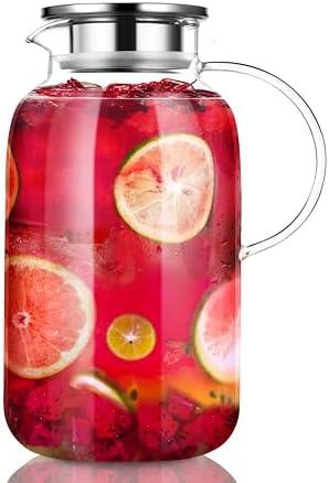 Glass Pitcher，85oz/2500ml Jug with Lid,Glass Carafe for Hot/Cold Water, Iced Tea Pitcher, Pitcher for Coffee