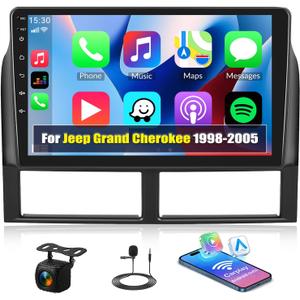 [4G+64G] Car Radio for Jeep Grand Cherokee 1998-2005 with Wireless CarPlay Android Auto,9" Touchscreen Android 15 Car Stereo with Mirror Link Voice Control WiFi/GPS,Bluetooth,FM/RDS+Backup Camera