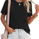 ZESICA Women's Summer Crochet Eyelet Short Sleeve Sweater Tops (M)