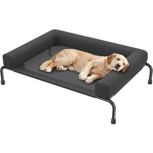 Simple Trending Elevated Dog Bed for Large Dogs with Bolsters, Black