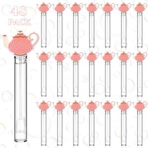 Shappy 48 Pcs Tea Party Bubble Wands Bulk Mini Bubbles Party Favors Stick for Activity Use Birthday Gift Baby Shower Supplies
