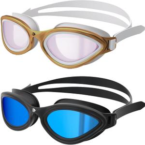 Adult Swim Goggles-Mirrored/Polarized Swimming Goggles 10x Anti-fog UV Protection Goggles for Men Women Youth 9+