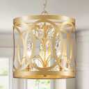 WUZUPS Crystal Chandelier 3-Light Vintage Farmhouse Pendant Ceiling Light Lighting Fixture for Foyer Diningroom Bedroom Hallway Storage Kitchen Bathroom, H 10.8" W 11.8", E12 Base, Gold