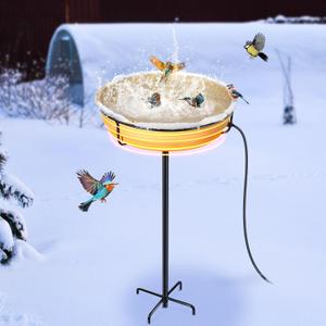 Large Heated Bird Bath for Outside Winter, 75W Heated Bird Baths for Outdoors, Thermostat Control with 5-Prong Metal Base, 6.3 L Heated BirdBath with High Capacity for Garden Patio Yard Lawn