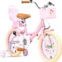 Girls Bike with Basket for Toddlers and Kids Aged 3-14 Years Old, 14 16 18 Inch with Training Wheels & Doll Seat, 20 Inch with Kickstand & Rear Rack, Princess Style Bicycle for Gift (Pink)
