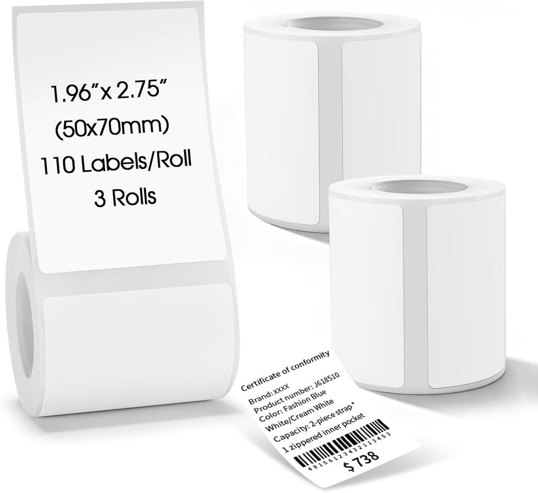 Thermal Labels for M110/M100/M220/M250,1.96x2.75(50x70mm) | Waterproof Sticker Paper Shipping Address Labeling Replacement with Self-Adhesive,110 Labels/Roll 3 Rolls White