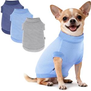3 Pack Dog Shirt for Small Supplies Functional Waffle Dog Clothes Warm Soft Sweatshirt Outfit for Dogs Cats Pet Apparel (XS (Back: 9.8",Chest: 13.7", 3.5-5.5lbs), grey+navy+blue)