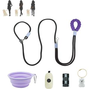 Hands Free Dog Leash, Comfort Padded Adjustable Belt, Smooth Rotating Clip, Non-Slip Strong Pet Training Lead, 8FT for Small Medium Large Dogs Walking Training(Purple Black)