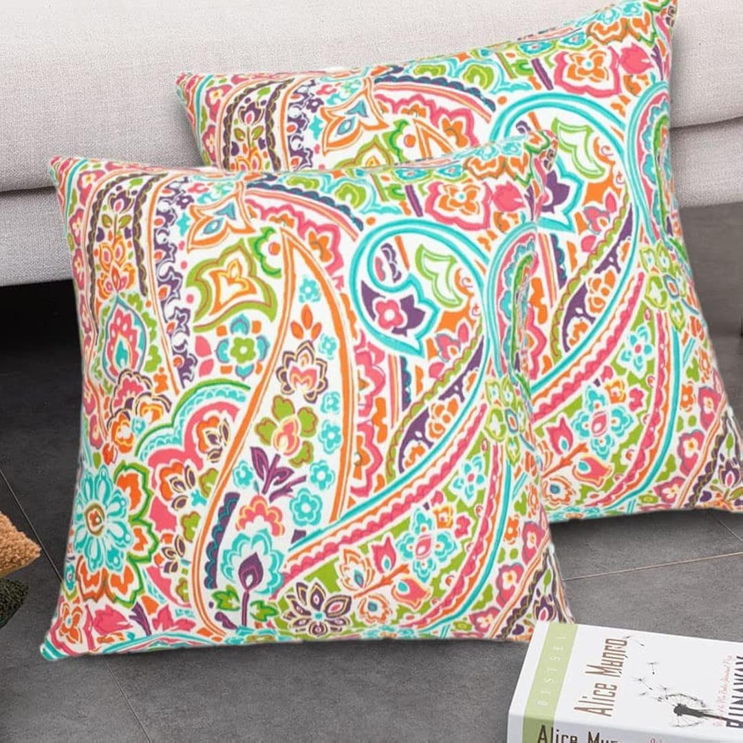 FUNHOME Outdoor Pillow Covers ONLY, No Insert! Square Throw Pillow Covers, Decorative Water-Repellent Modern Cushion Cases for Sofa Patio Couch Decoration 18 x 18 Inch-Melora Paisley (Pack of 4)