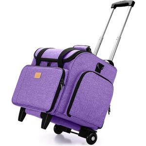 LUXJA Serger Case with Detachable Trolley Dolly, Bag with Removable Padding Pad (Fit for Most Standard Machines), Purple