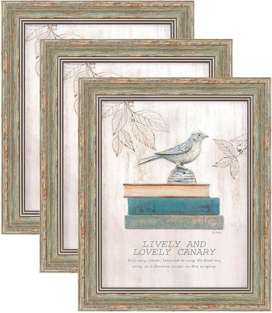 XUANLUO 3 Pack 8x10 Inch Picture Frames Farmhouse Rustic Vintage Distressed Wood Grain Photo Frame with HD plastic cover for Table Top Display and Wall Hanging