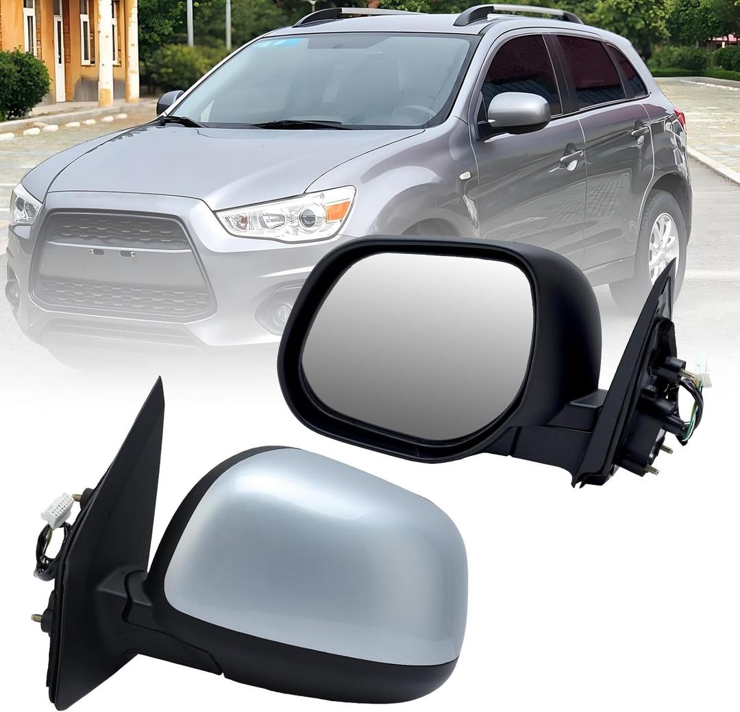 Left Driver Side Mirror Compatible with 2011-2022 Mitsubishi Outlander Sport 2010-2013 Outlander Door Mirrors Replacement Power Heated Manual Folding Silver Gray Paintable 5 Pins