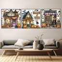 3 Pack Diamond Art Kits for Adults, Halloween Pumpkin Bat Shop Diamond Painting Kits for Adults, 5D DIY Round Full Drill Gem Art Paint With Diamonds Dots Crafts Kits for Home Decor Gift 14x14inch