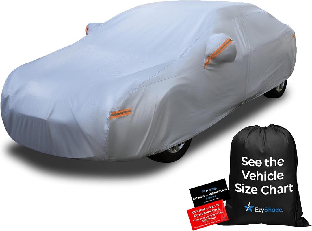 EzyShade Car Cover Waterproof All Weather. See Vehicle Size-Chart. Size A5 | Multi-Layer Outdoor Car Covers for Automobiles. Rain Sun Snow UV Dust Protection. Sedan, Hatch, SUV, Truck - See Size Chart