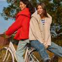 Tankaneo Womens Cropped Puffer Coat Hoodies Oversized Lightweight Winter Jacket Warm Long Sleeve Outerwear (Large, Beige)