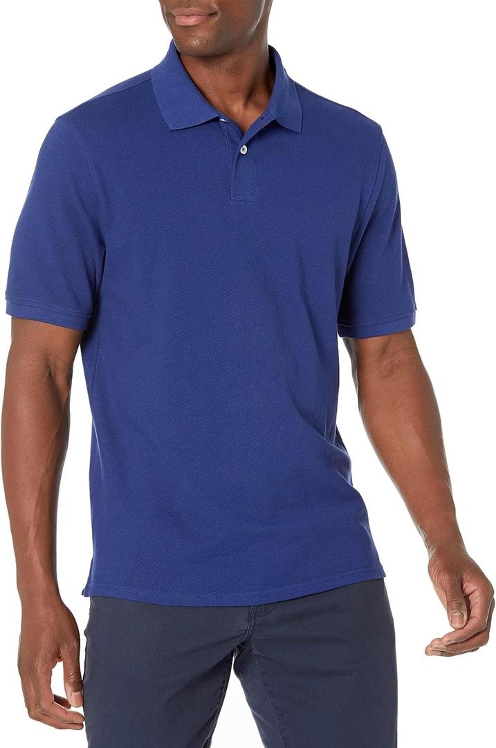 Amazon Essentials Men's Regular-Fit Cotton Pique Polo Shirt,(Large, Navy)