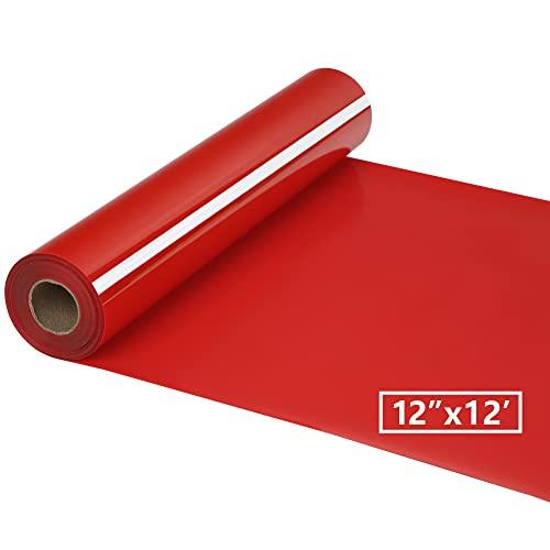 HTV Iron on Vinyl 12Inch by 12ft Roll Heat Transfer Vinyl for T-Shirt HTV Vinyl Rolls for All Cutter Machine - Easy to Cut & Weed for Heat Transfer Design (12ft, Red)
