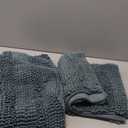 Non Slip Thick Shaggy Chenille Bathroom Rug Mat Set Extra Soft and Absorbent Striped Floor Rugs, 2 Piece, Machine-Washable (Stone Blue)