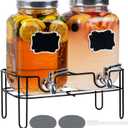 Moretoes Glass Drinks Dispenser for Parties, 2 PACK 1 Gallon Beverage Dispenser with Stand for Juice and Iced Tea, Water Jug Dispenser for Lemonade, Party Essential Beverage Pitcher with Spout