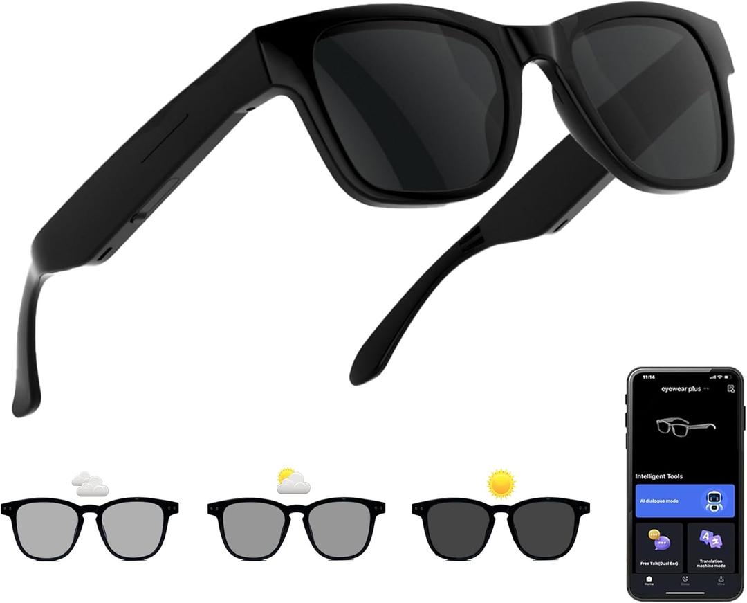 AI Smart Glasses with Color-Change Lenses Bluetooth Glasses for Men Women with Translation 160+Languages Voice Assistant Translator Glass for Meeting,Travel