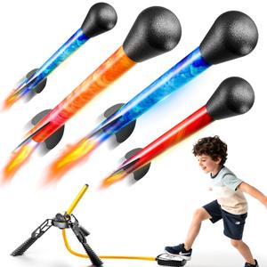 Rocket Launcher for Kids, Outdoor Toys with 4 LED Rockets, Launch Up to 100+ Feet, Gifts for 3 4 5 6 7 8-12 Year Old Boy Birthday, Rockets for Kids Age 4-8