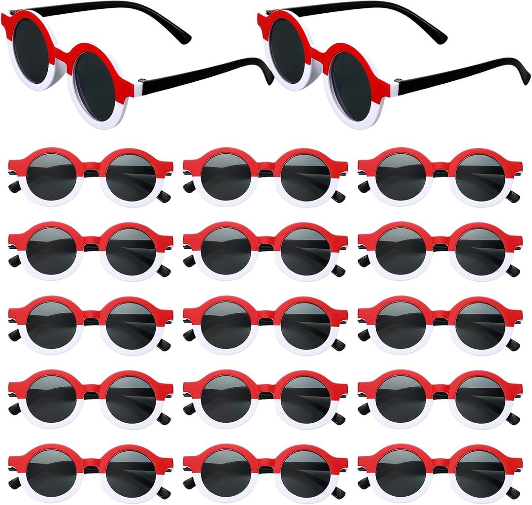 16 Pair Cartoon Animation Party Favors Red and White Sunglasses Cartoon Animation Themed Birthday Party Decorations Goodie Bags Stuffers Gift Sunglasses for Classroom Birthday Baby Shower Decorations