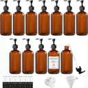 12 Pack Amber Glass Bottles 8oz with Pump Dispensers, Refillable Empty Pump Bottles for Bathroom, Kitchen, Shampoo, Soap, Lotion  Includes 2 Funnels & 12 Labels