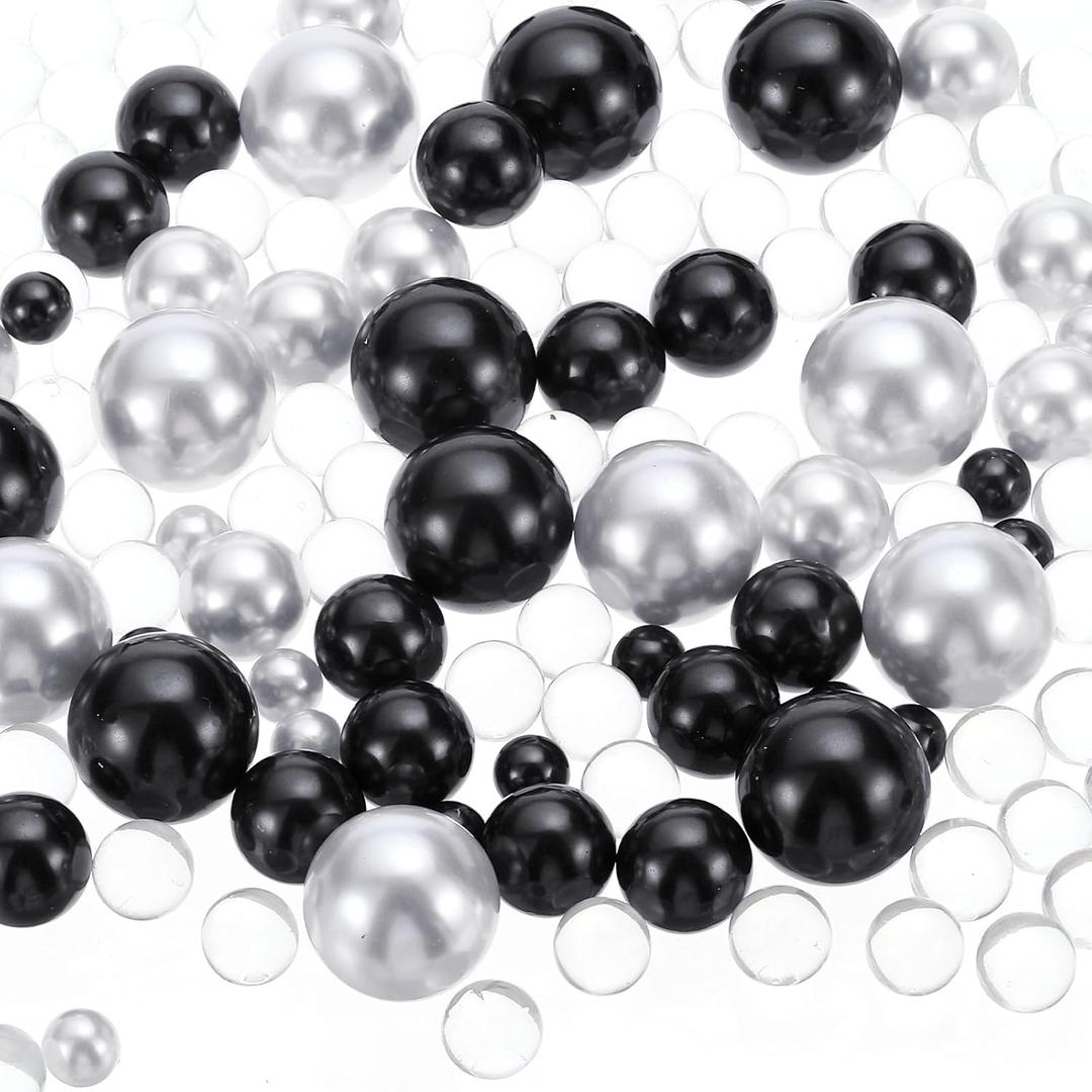 PATIKIL 150 Pieces Floating Beads, 8/14/20mm Vase Fillers Beads Vase Centerpieces Floating Pearl Bead No Hole and 8000Pcs Clear Water Gel Bead for Vase Decoration, Black/White
