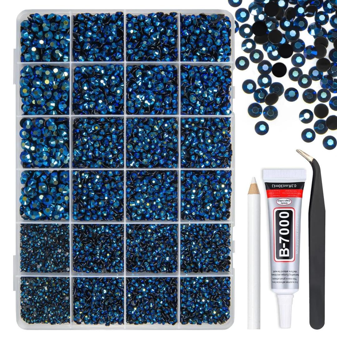 qiipii Ink Blue Resin Rhinestones w B7000 Glue for Bedazzling Crafting 2mm6mm Montana Flatback Jelly Stones Navy Blue Diamonds Gems Bedazzler Kit for Nails Face Eyes Makeup Tumblers Bottles Crafts