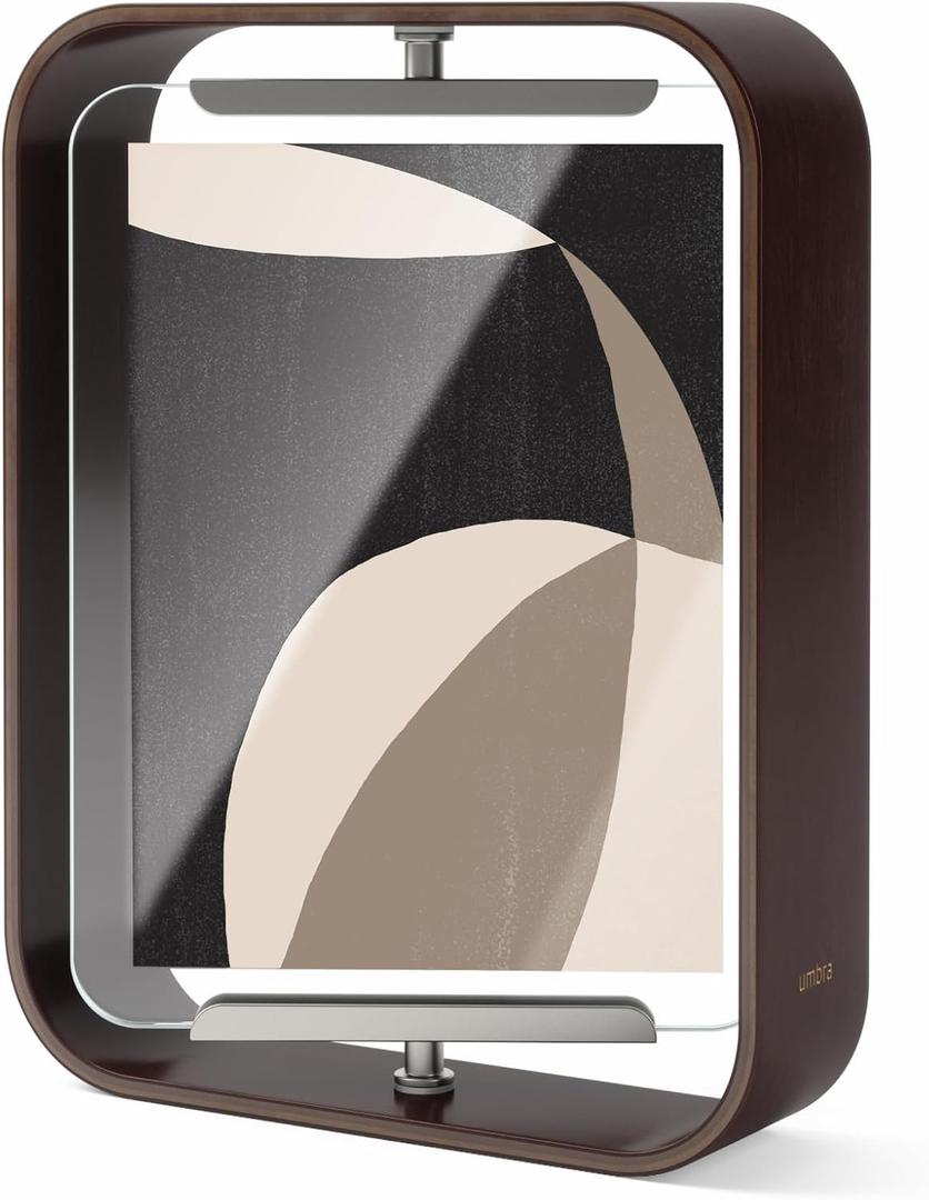 Umbra Bellwood 5x7 Desk Picture Frame with Bent Wood Trim and Two-Sided Rotating Display, Walnut