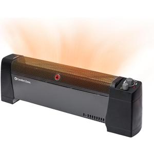 Comfort Zone 1500W Convection Baseboard Heater with Built-In Thermostat, Overheat & Tip-Over Protection, Dent-Proof Ends, Plug-In Portable, Ideal for Home, Bedroom & Office, Black
