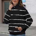 YeGine Womens Sweatshirt Oversized Quarter Zip Pullover Half Zip Long Sleeve Top Black and White Striped XL (XL)