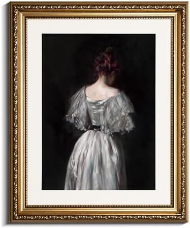 InSimSea Gold Picture Framed Wall Art, Living Room Bedroom Bathroom Seventeenth Century Lady Pictures Wall Decor, Canvas Print Art Home Decor, Antique Paintings with Frames 24x36inch