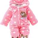 Baby Snowsuit Infant Winter Cozy Fleece Jumpsuit Cute Bear Hooded Footies Toddler Girls Boys Thicken Soft Outfit (3-6 Months)