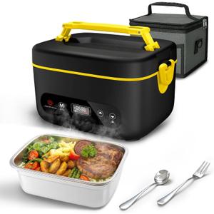 Cordless Electric Lunch Box,24000mAh Heated Lunch Box Battery Powered with Automatic Heating, 5Cups Portable Food Warmer,Multi-Mode Automatic Heating with an Insulated Bag and Utensils (Black)