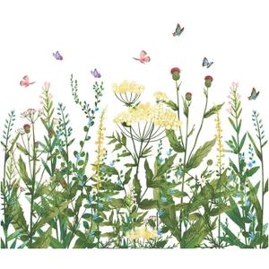 31x 26 inches Green Plants Flowers Vines Garden Wall Decals Corner Stickers Colorful Wildflowers Removable DIY Peel and Stick Art Murals for Kids Room Nursery Classroom Bedroom