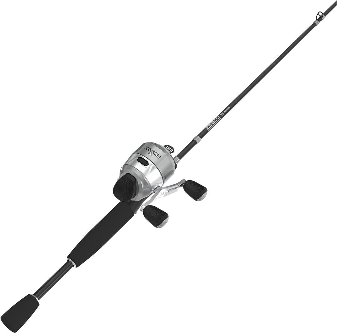 Zebco 33 Platinum Spincast Reel and Fishing Rod Combo, Anti-Reverse Clutch, Silver Style: 6 Foot