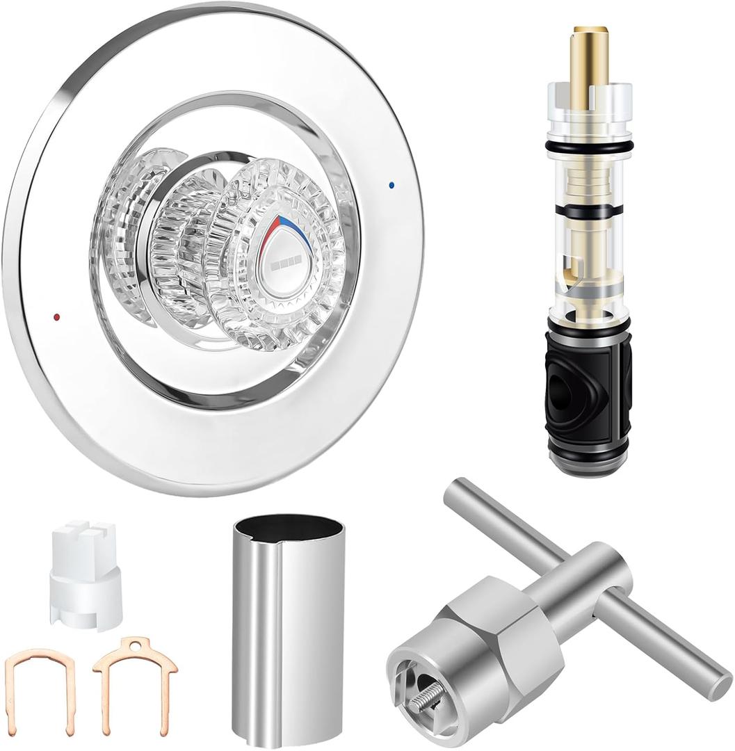 Shower Trim Kit, Compatible with Moen T470 Chateau Shower Trim Kit for 1225 Trim Kit, With 1225 Replacement Cartridge, 104421 Removal Tool, Escutcheon, Shower handle, Tubes and Screws, Chorme