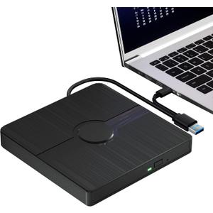 External Blu Ray Drive, BD Player with Read/Write Capability Portable Blu-ray Player with USB 3.0 and Type-C CD/DVD Burner 3D Blu-ray Drive Compatible with Windows Laptop Desktop PC