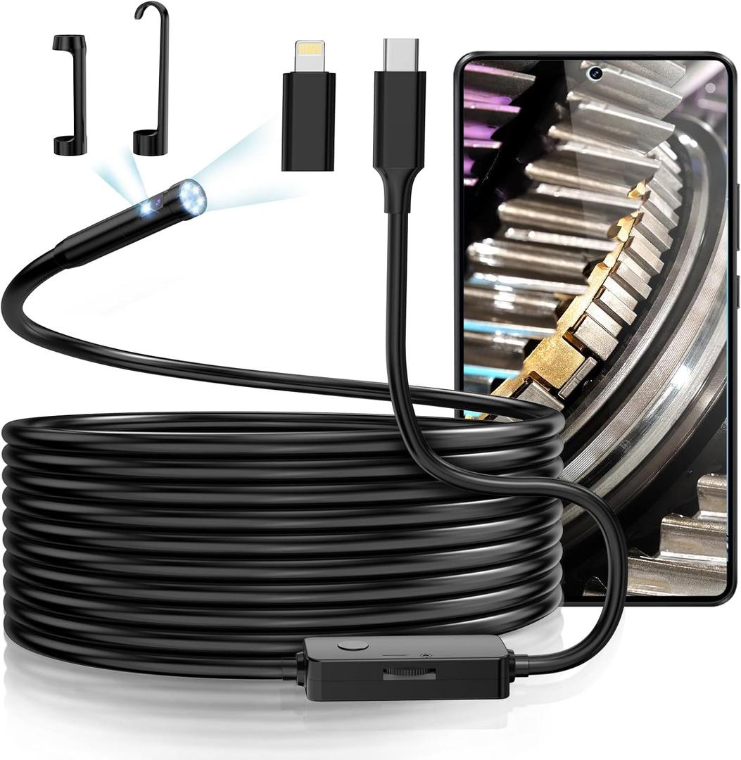 5mm USBborescope Camera AMTORIN Double-Lens Endoscope with a Diameter of 5mm and a Length of 5m Supports iOS and Android Systems Type-c and Lighting Connection No WiFi or Charging Required