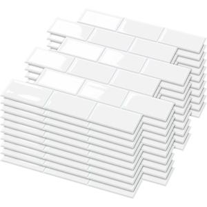 Joysticky 10-Sheet Peel and Stick Backsplash, 12" * 12" Laser Crystal Texture Stick on Tiles Backsplash for Kitchen & BathroomThicker Design Peel and Stick Wall Tiles (White)