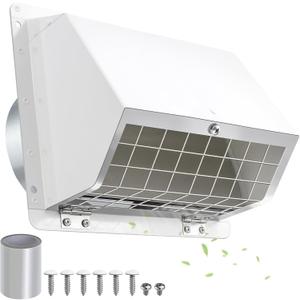 Dryer Vent Cover Outside 5 Inch,Dryer Vent Cover for Exterior Wall,External Extractor Wall Vent Exhaust Vent Cover with Screen and Damper,Dryer Vent Cap for Duct House Kitchen Range Hood AC,White