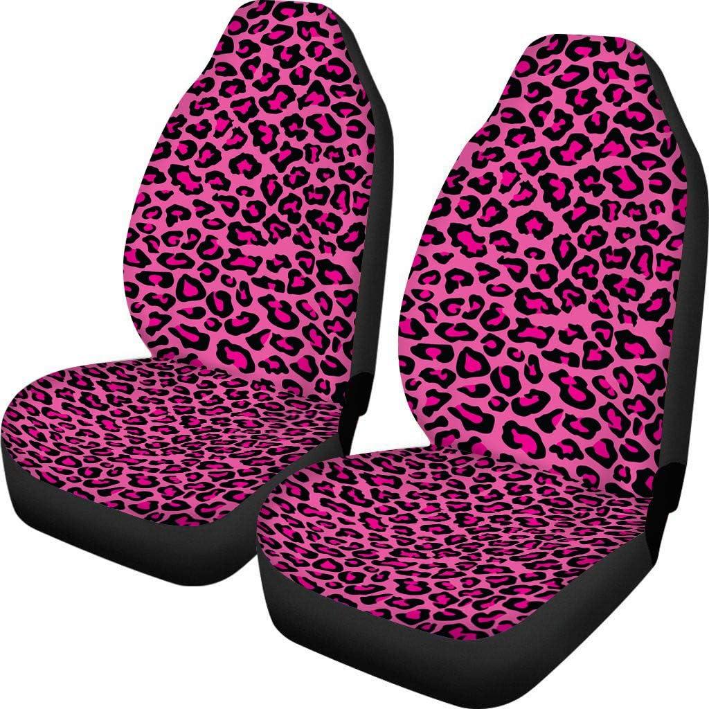 UNICEU Chic Pink Leopard Animal Print Fashion Car Seat Covers for Women,Universal Auto Bucket Front Seat Protectors for Cars,SUV,Truck