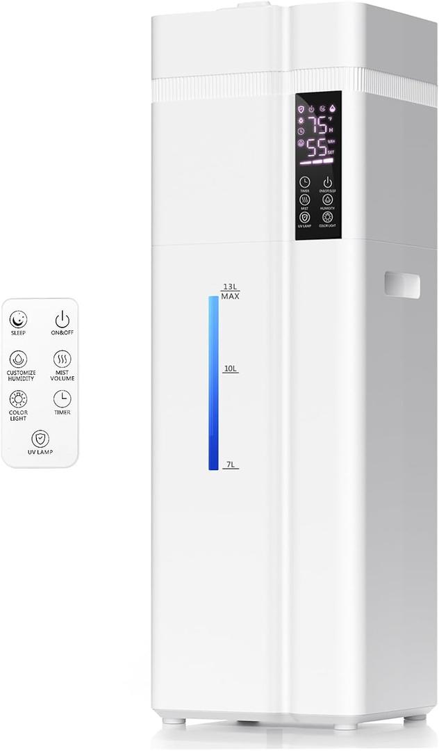 13L/3.43Gal Humidifier Large Room, 800ft Coverage, 100H Runtime, Auto Humidity Control, Top Fill, Humidifiers for Bedroom, 35dB Quiet, Sleep Mode, Aroma Diffuser, 24H Timer, Auto Shut-off Protection (White)