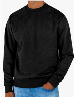 Men's Suede Crewneck Sweatshirt Solid Vintage Pullover Sweatshirts Casual Long Sleeve Top for Fall Winter, Large 