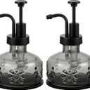 Tioncy 2 Pcs Antique Soap Dispenser Kitchen Bathroom Countertop Glass Soap Pump Dispenser Refillable Rustic Decorative Goth Small Liquid Container with Non Slip Silicone Coaster(Black)