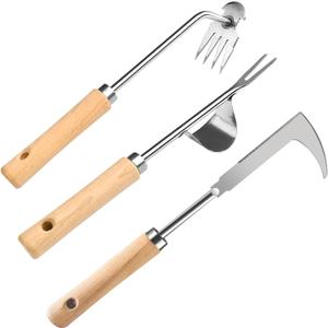 Weed Puller Tool, 3 Pack 2025 New Garden Stainless Steel Weeder Tool Hand Weeder Tool,Multi-Purpose Weed Remover Tool Weeding Tools for Gardening(Wooden Handle)