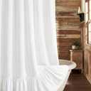 Farmhouse Shower Curtain with Ruffle Hem Linen White Shower Curtains for Bathroom Country Vintage Rustic Natural Fabric, White, 72"W x 78"L