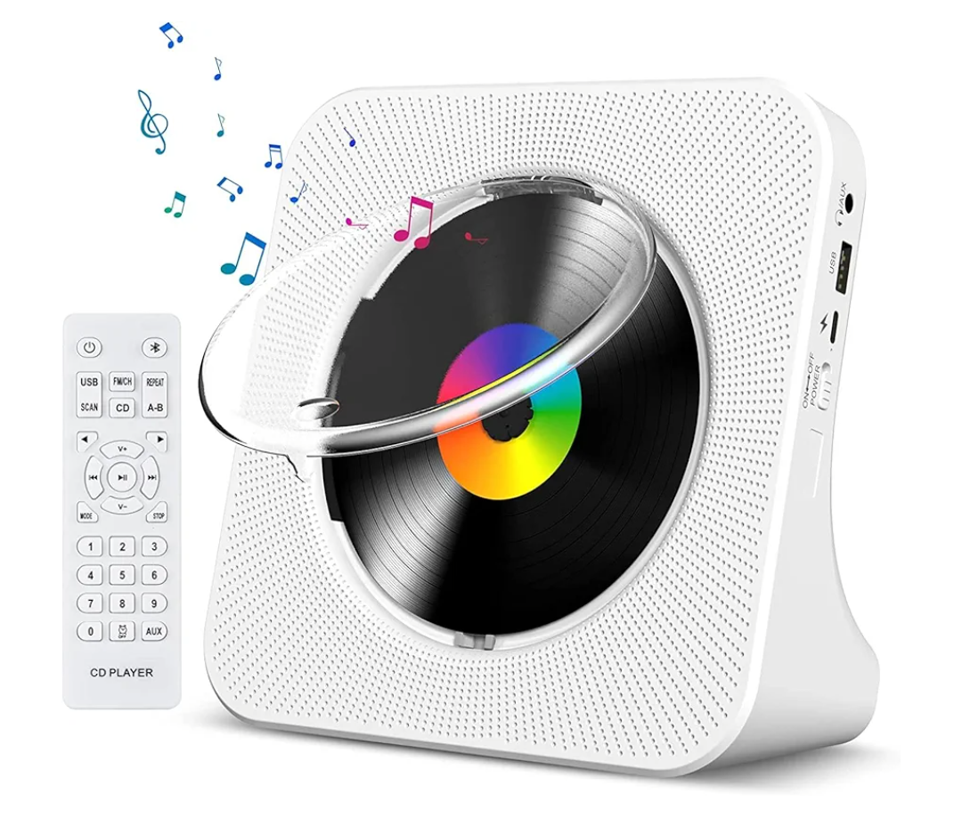 CD Player Portable Bluetooth Desktop CD Player for Home with Timer Built-in HiFi Speakers with LCD Screen Display Boombox FM Radio USB Type-c (Black)